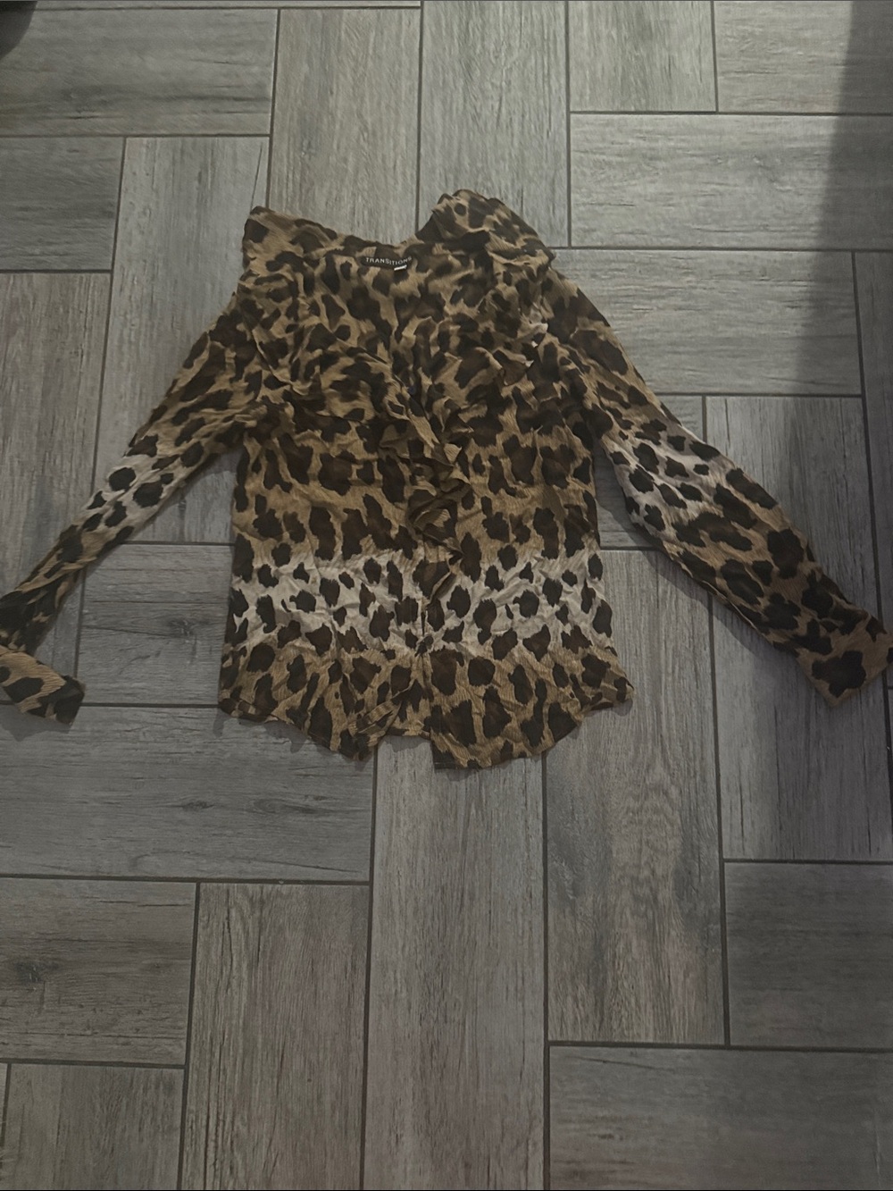 Ruffled Leopard-Print Blouse in Brown